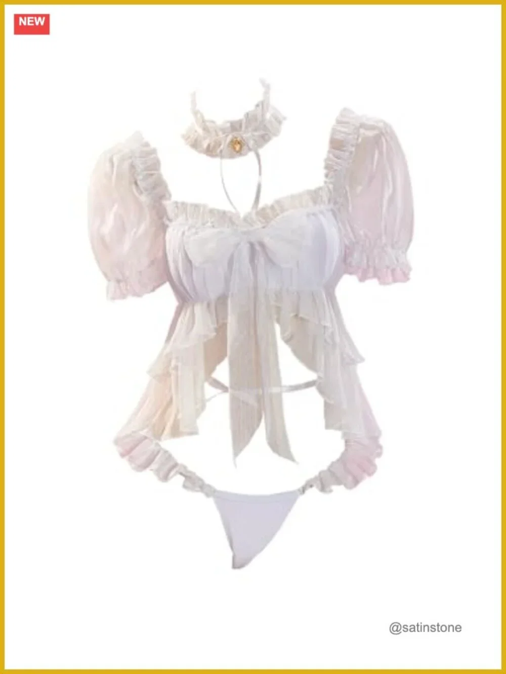 Anime Kawaii Bikini Two-Piece Swimsuit Ruffled Top Briefs Cosplay Swimwear